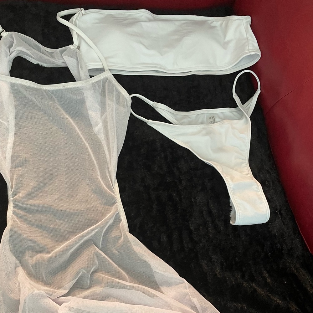 3pc Shein swimwear never worn.  White with matching mess cover up